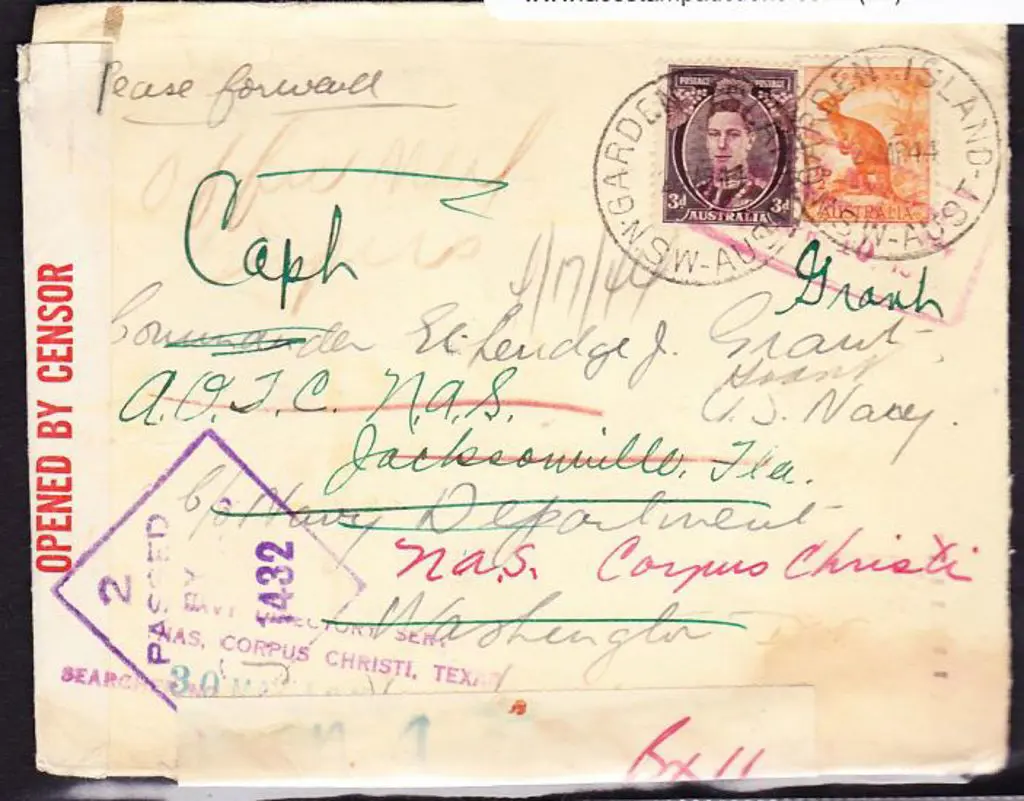 1944 (24th Mar) ½d kangaroo & 3d KGVI pmkd Garden ... Image 1++