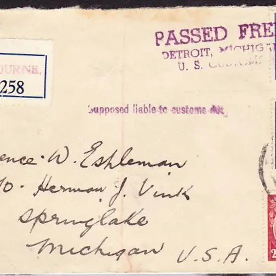 1946 Registered cover to Michigan, USA with set of ...