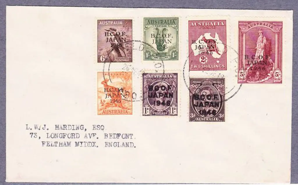 1946 BCOF JAPAN overprints set of 7 to 5/- on ... Image 1++