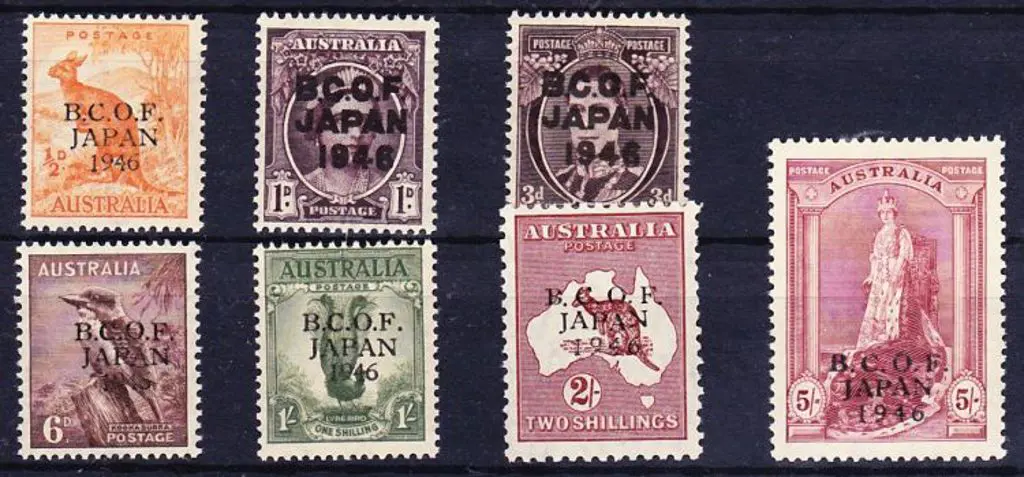 1946 BCOF JAPAN overprints set of 7 with 5/- on ... Image 1++