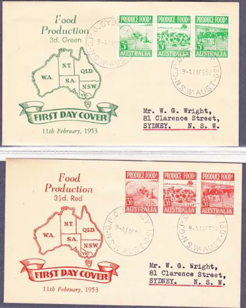 1953 (11th Feb) Produce Foods strips of 3 on 2 ... Image 1++