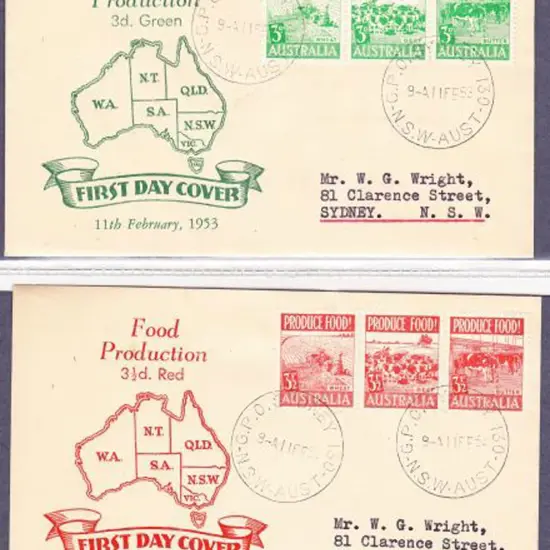 1953 (11th Feb) Produce Foods strips of 3 on 2 ...