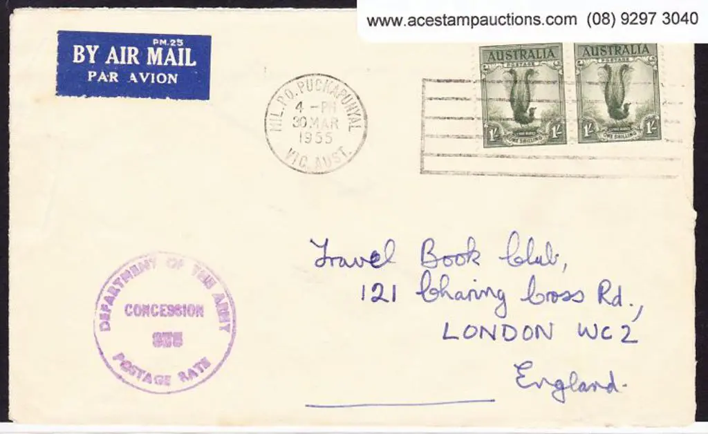1955 (30th March) 1/- Lyrebird pair on Airmail env ... Image 1++
