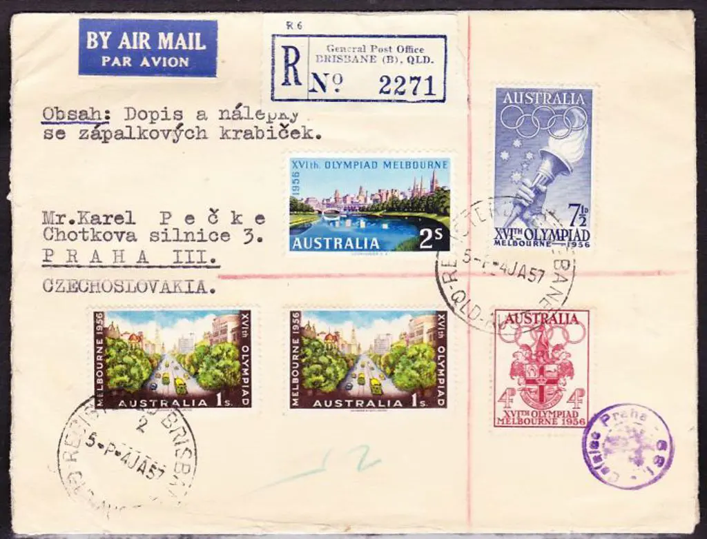 1956 Olympics (extra 1/-) on Jan 1957 Registered ... Image 1++