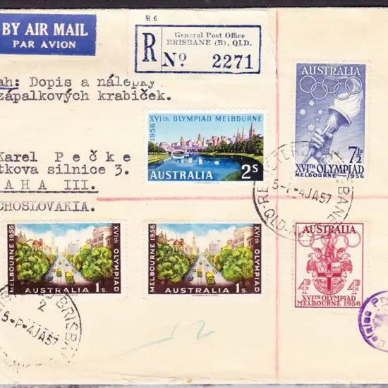 1956 Olympics (extra 1/-) on Jan 1957 Registered ...