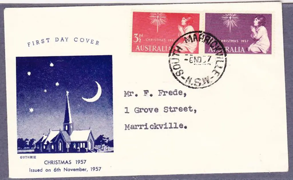 1957 (6th Nov) Christmas Guthrie FDC. Neat typed ... Image 1++