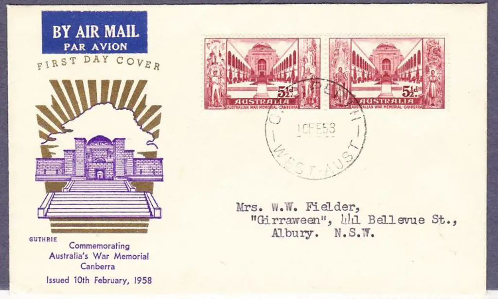 1958 (10th Feb) War Memorial pair on Guthrie FDC. ... Image 1++