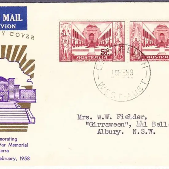 1958 (10th Feb) War Memorial pair on Guthrie FDC. ...
