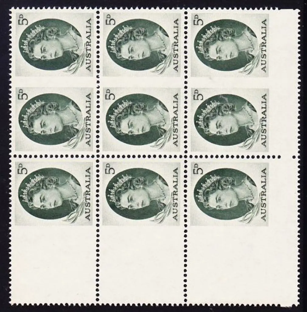 1963 5d QEII block of 9 from uncut booklet pane ... Image 1++