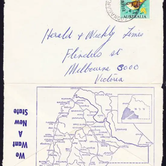 1967 Coonabarabran pmkd 5c Thornbill on printed ...