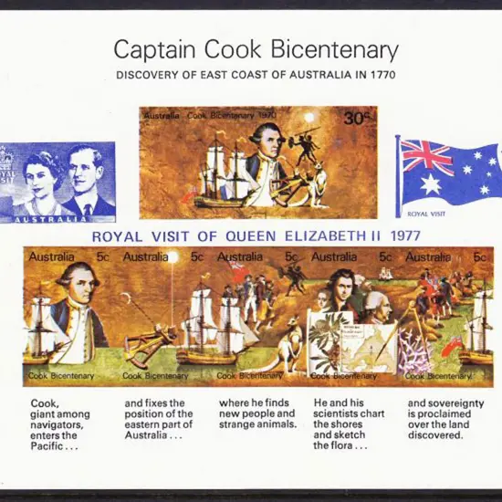 1970 Captain Cook M/S overprinted "ROYAL VISIT OF ...