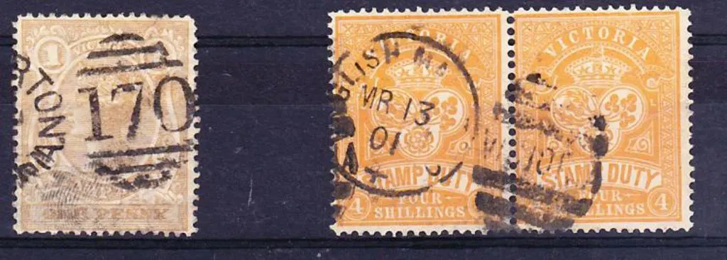 1884/96 1d ochre & pair of 4/- red orange all ... Image 1++