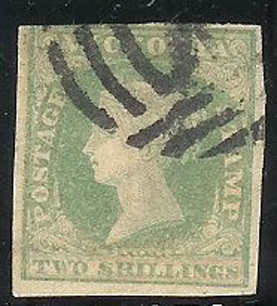 1854 2/- dull bluish green & 1/- greenish blue. ... Image 1++