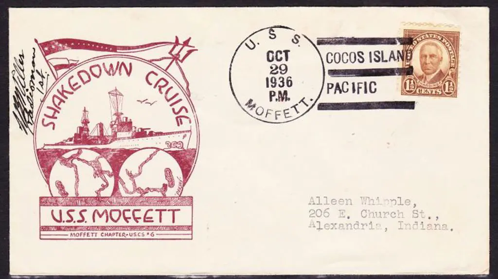 1936 (29th Oct) USA 1½c Harding pmkd "USS MOFFETT ... Image 1++