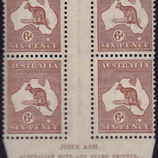 1915-28 3rd watermark 6d chestnut MLH Ash imprint ...