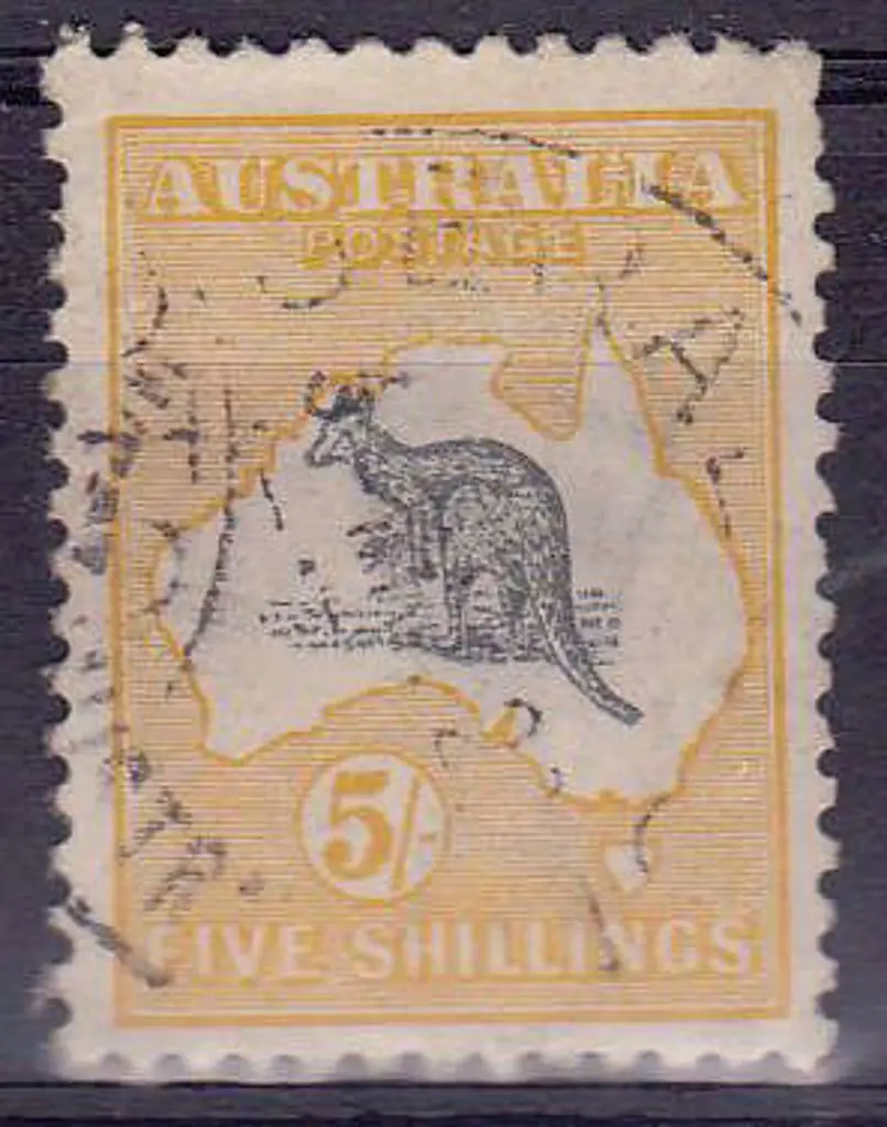 1915-28 3rd watermark 5/- grey & yellow F/U with ... Image 1++