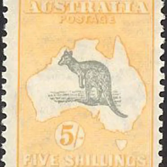 1931-47 C of A  watermark 5/- grey & yellow. ...