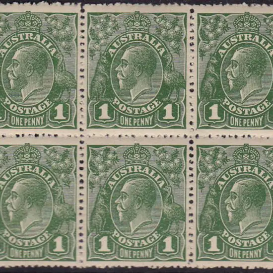 1924 No watermark 1d block of 6 well-centred & ...