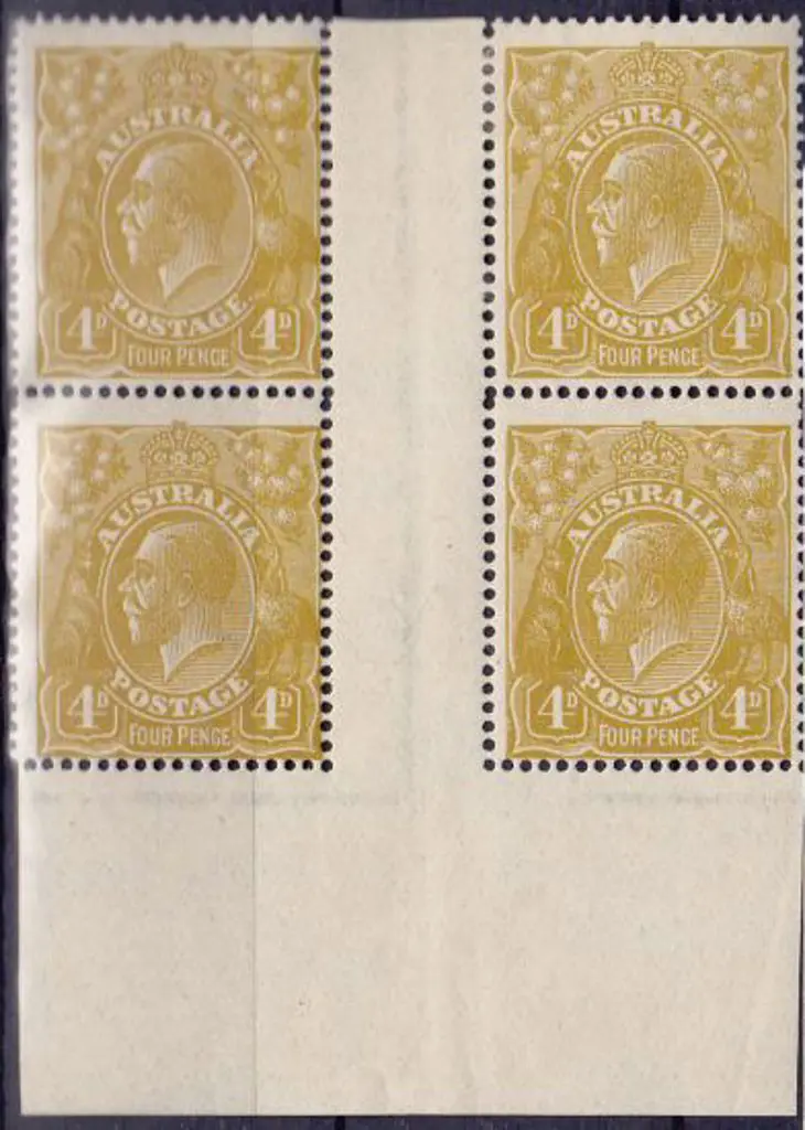 1924 Single watermark 4d olive-yellow. Plate 4 ... Image 1++