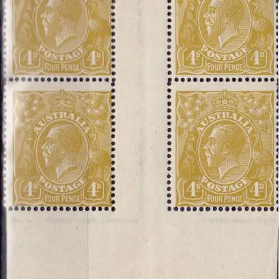1924 Single watermark 4d olive-yellow. Plate 4 ...