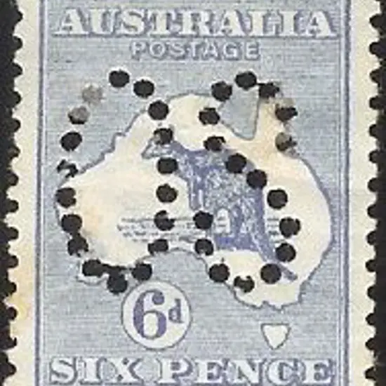 1913 6d ultramarine kangaroo perfined large OS. ...