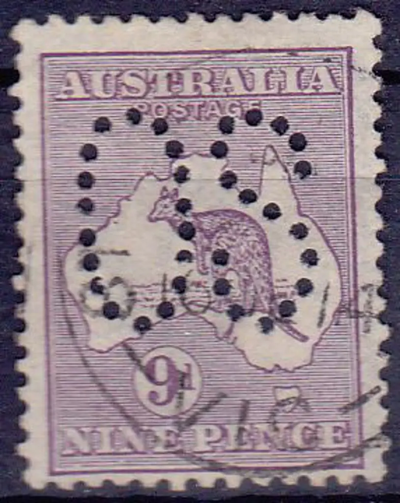 1913 9d violet kangaroo perfined large OS. F/U SG ... Image 1++