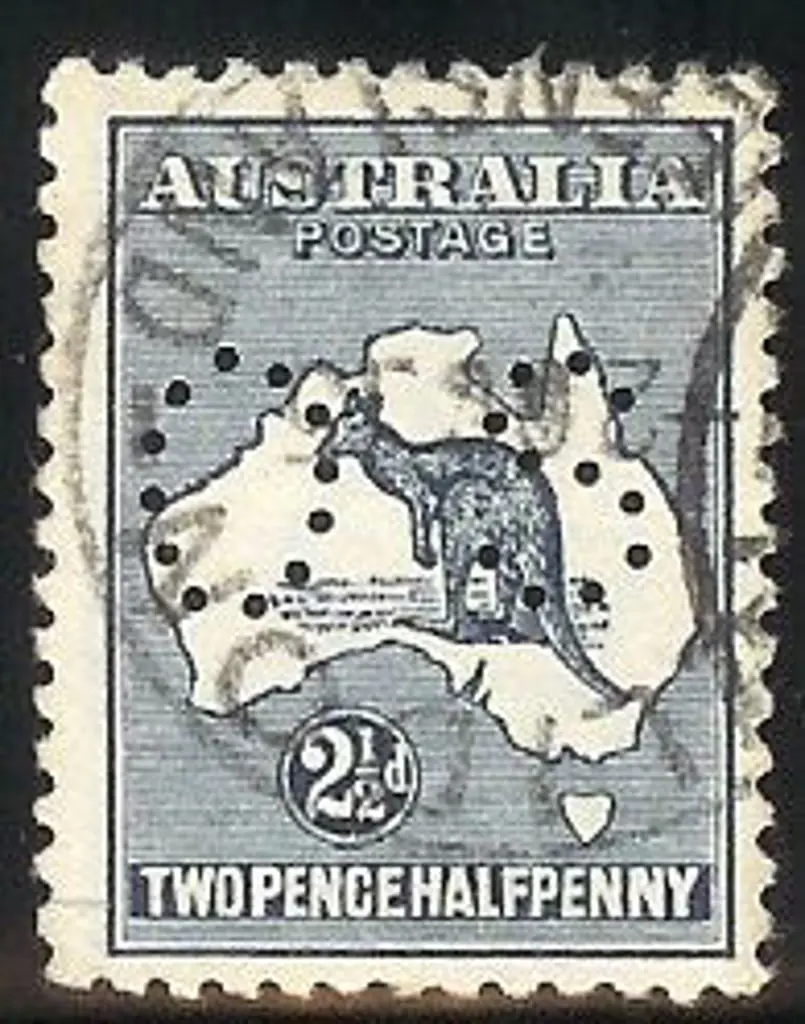 1913 2½d indigo kangaroo perfined small OS. ... Image 1++
