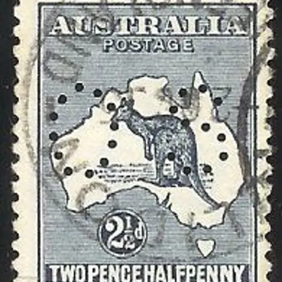 1913 2½d indigo kangaroo perfined small OS. ...
