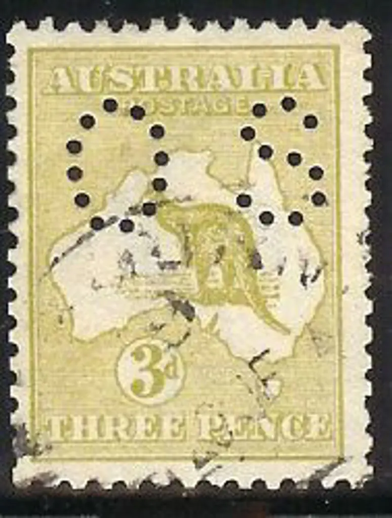 1913 3d olive kangaroo Die II perfined small OS. ... Image 1++