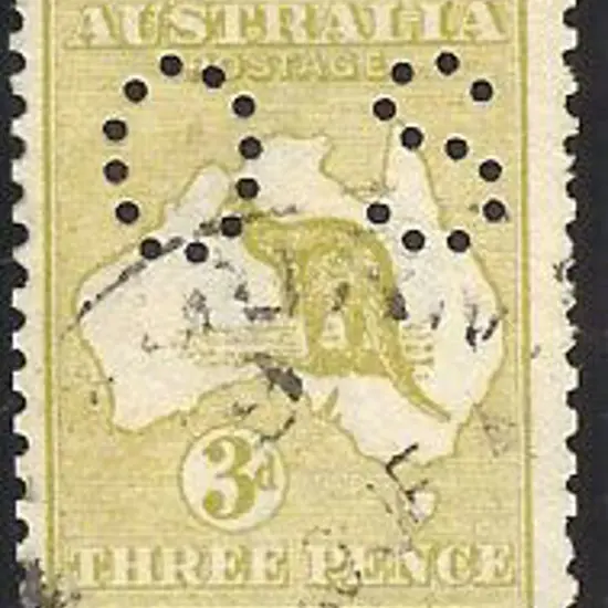 1913 3d olive kangaroo Die II perfined small OS. ...