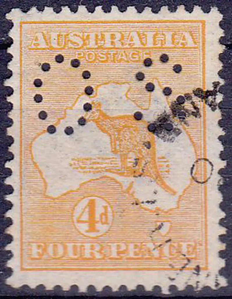 1913 4d orange kangaroo perfined small OS. F/U SG ... Image 1++