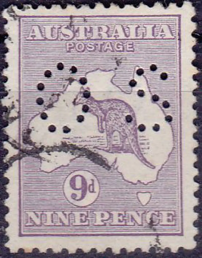 1913 9d violet kangaroo perfined small OS. F/U SG ... Image 1++