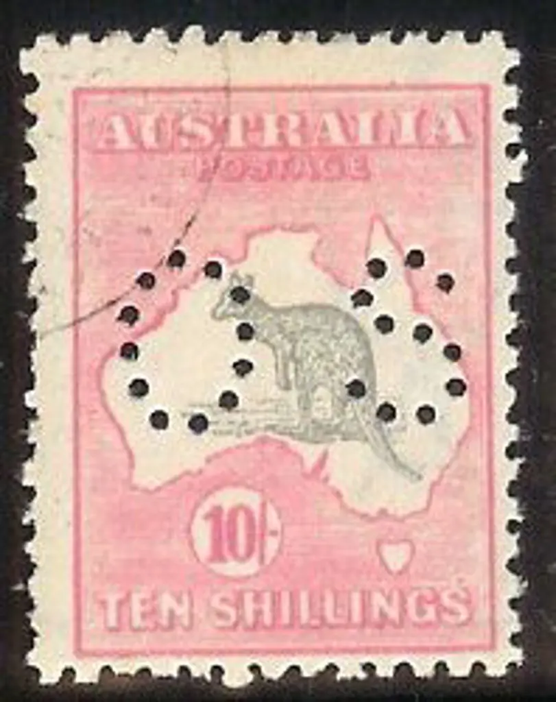 1915 10/- grey & pink kangaroo, perforated OS & ... Image 1++