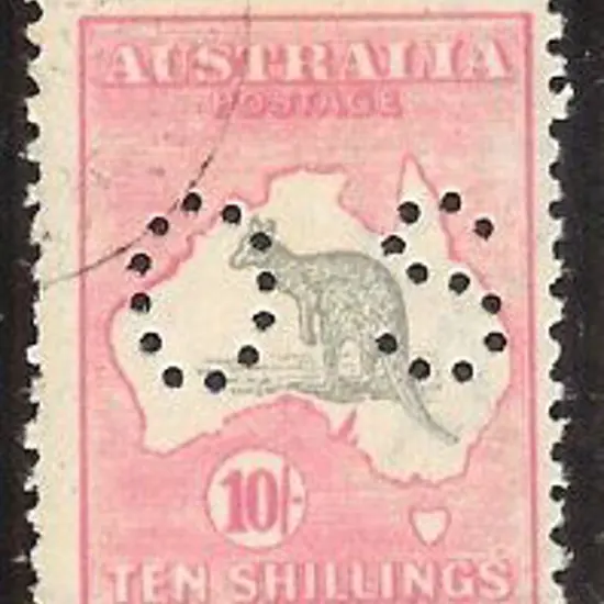 1915 10/- grey & pink kangaroo, perforated OS & ...