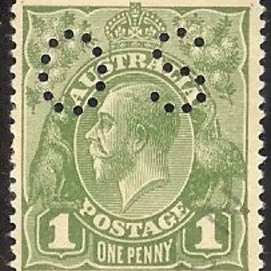 1924 1d green KGV no wmk perfined small OS. Well ...