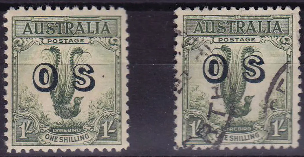1932 1/- Lyrebird ovptd OS. MLH & F/U examples. SG ... Image 1++