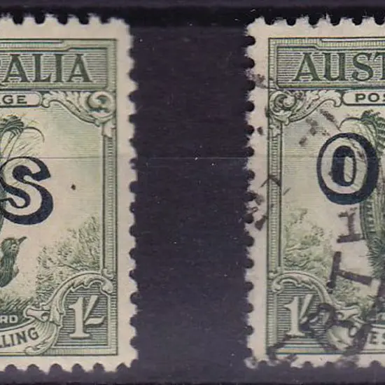 1932 1/- Lyrebird ovptd OS. MLH & F/U examples. SG ...