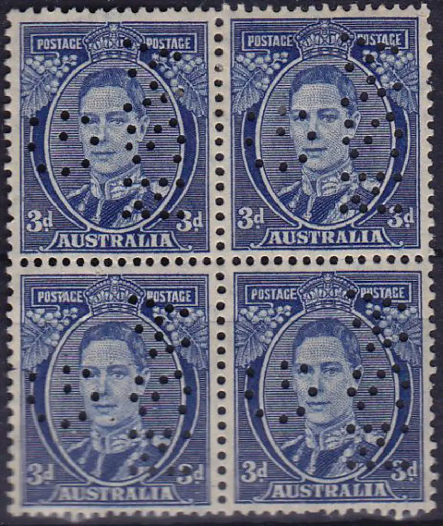 1937/41 3d blue KGVI Die III perfined G/NSW as a ... Image 1++