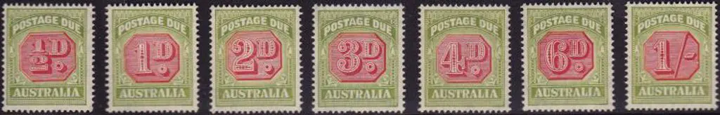 1938 ½d to 1/- carmine & green. 3d with split perf ... Image 1++