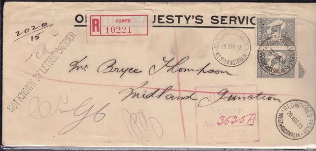 1915 Dead Letter Office OHMS cover bearing pair 2d ... Image 1++
