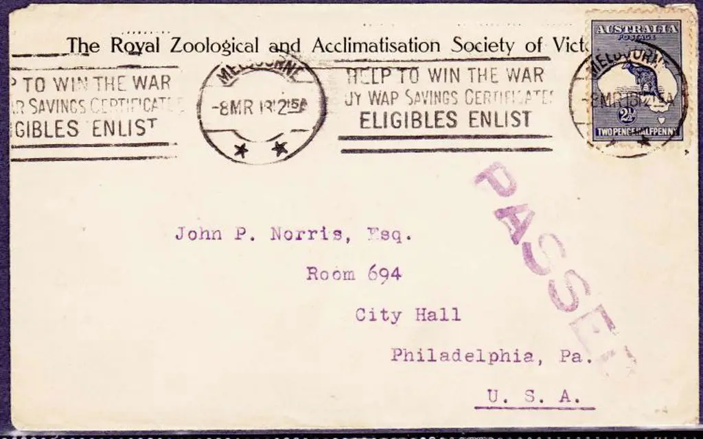1918 cover to USA with 2½d kangaroo tied by ... Image 1++