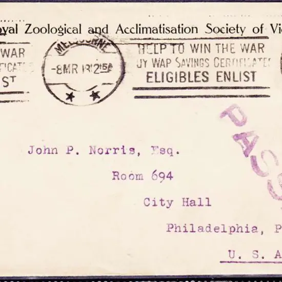 1918 cover to USA with 2½d kangaroo tied by ...