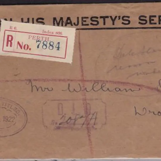 1922 Dead Letter Office OHMS Reg'd Perth 22 JUL 22 ...