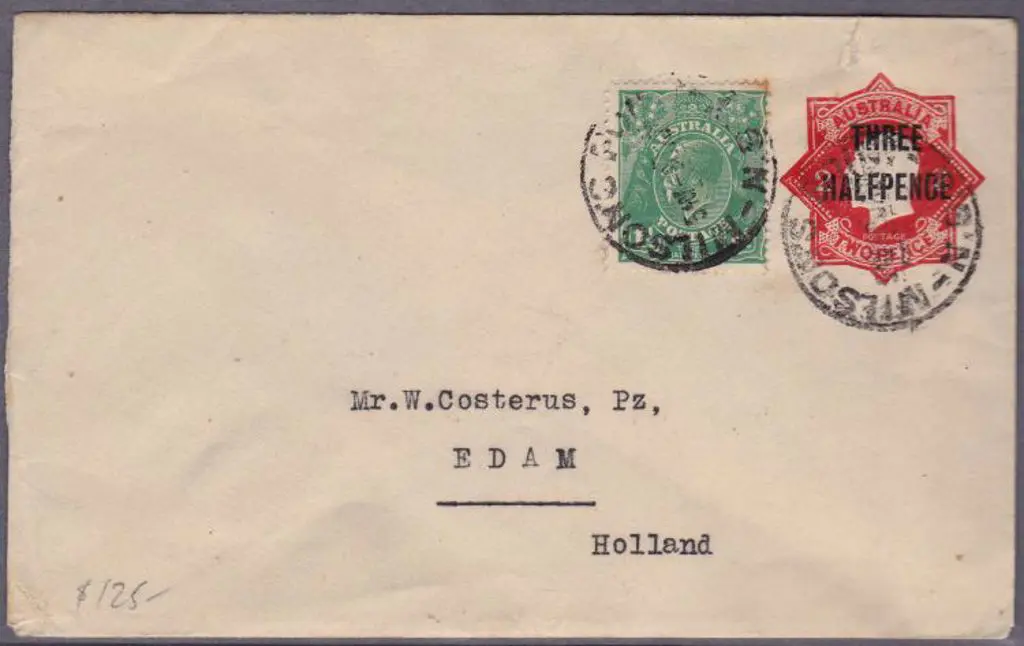 1924 "THREEHALFPENCE" on 2d KGV PSE uprated with ... Image 1++