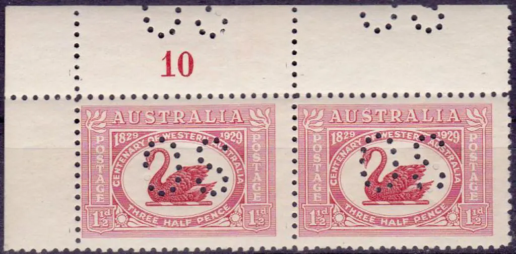 1929 1½d WA Centenary pl.10 horizontal pair with ... Image 1++
