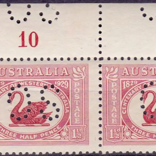1929 1½d WA Centenary pl.10 horizontal pair with ...