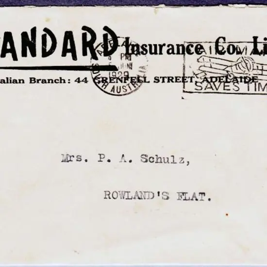 1929 cover from the Standard Insurance Co Ltd to ...