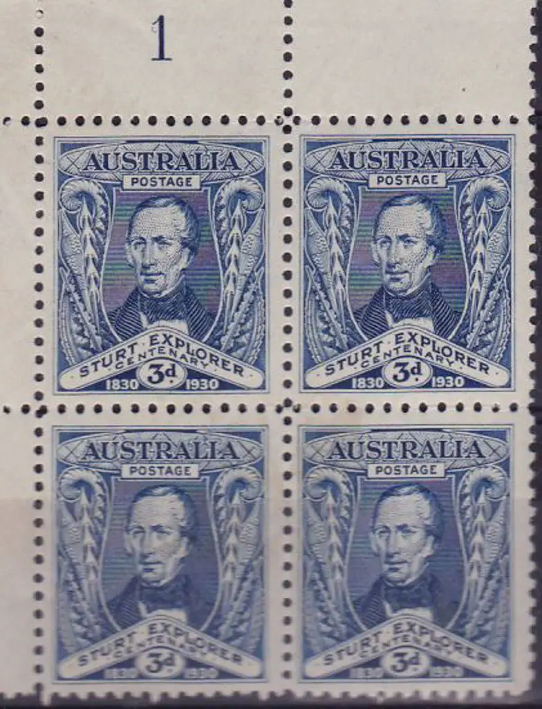 1930 3d Sturt in Plate 1 block of 4. Fine & fresh ... Image 1++