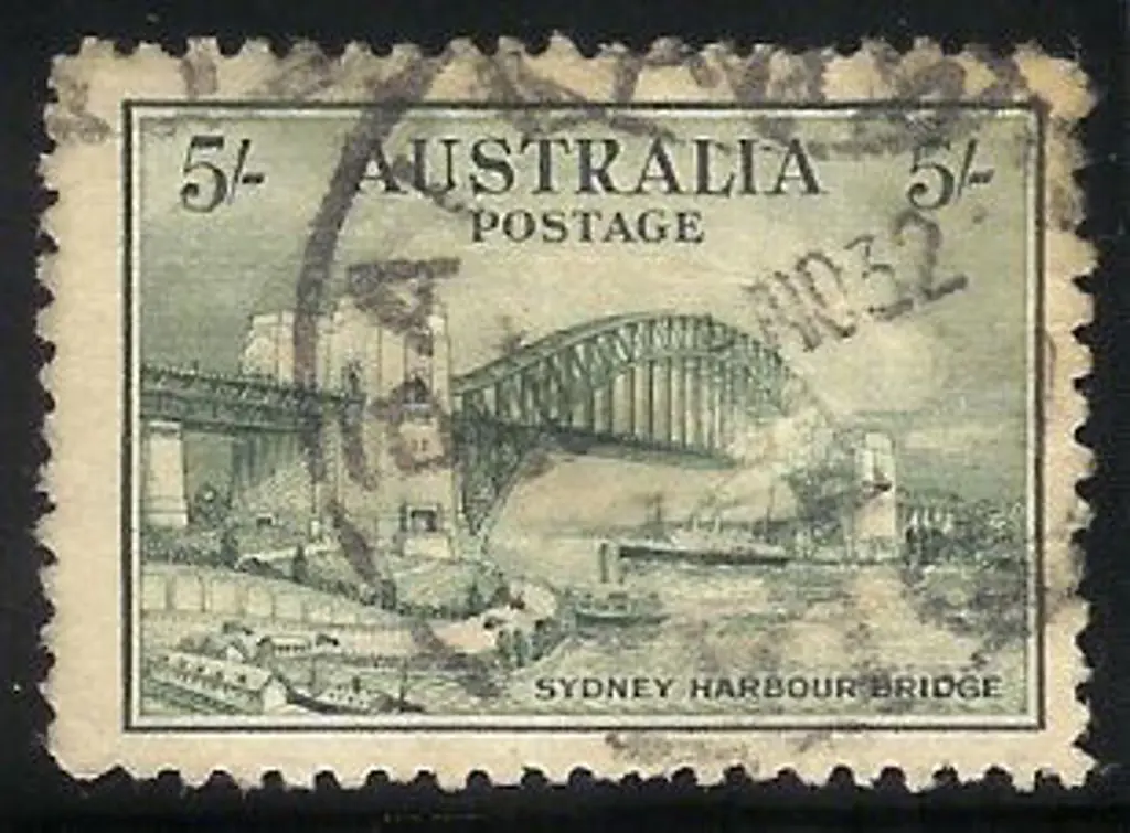 1932 5/- Sydney Harbour Bridge. Heavy used with ... Image 1++