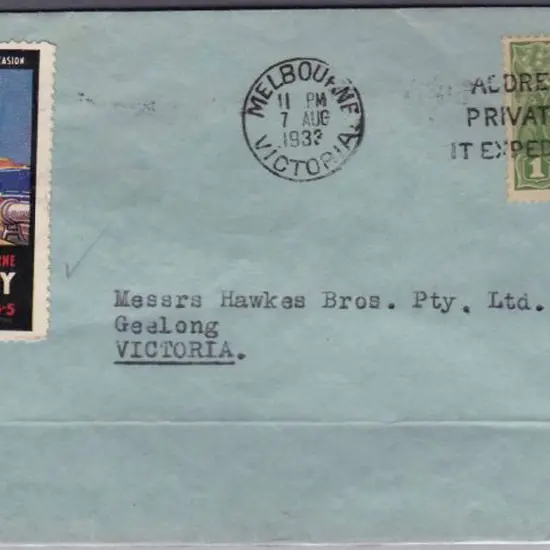 1933 Melbourne-Geelong cover with KGV 1d green ...